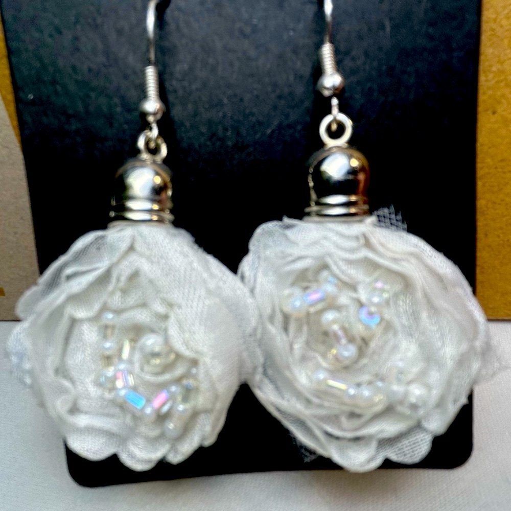 Beaded Lace Rose Earrings